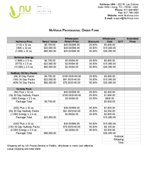 NuVerus Professional Order Form