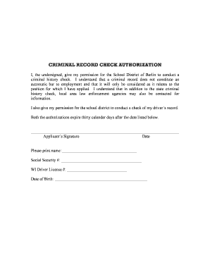 Criminal Record Check Authorization