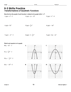 Quadratic Functions Transformation Worksheet