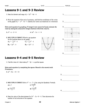 Algebra 1 Chapter 9 Review Worksheet