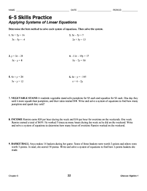 Algebra 1 Skills Practice