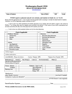 New York Student Health Information Form
