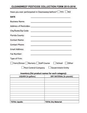 CleanSweep Pesticide Collection Form