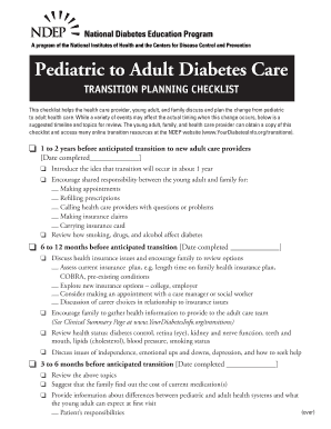 Pediatric to Adult Diabetes Care Transition Planning Checklist