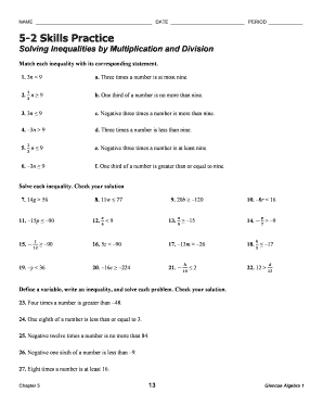 Algebra 1 Skills Practice