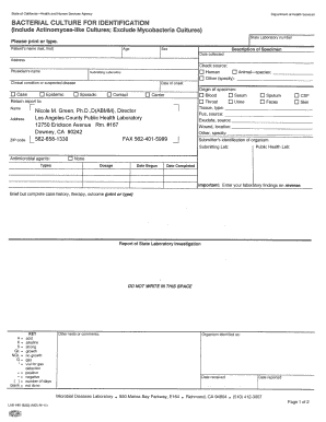 California Bacterial Culture Identification Form