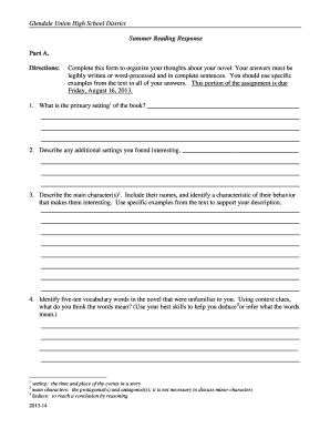 Summer Reading Response Form