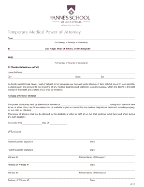 Temporary Medical Power of Attorney