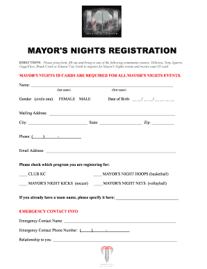 Mayor's Nights Registration Form