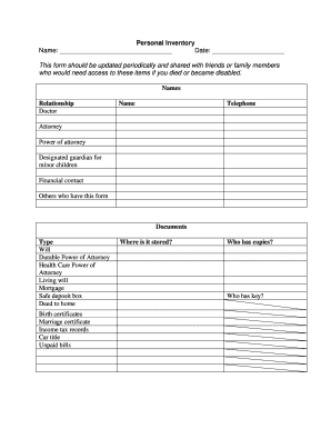 Personal Inventory Form