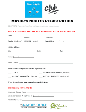 Mayor's Nights Registration Form