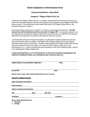 Debit Origination Authorization Form