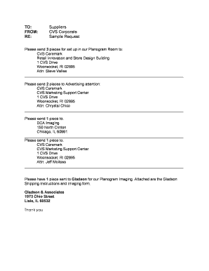 Joining letter for pharmacist - TO Suppliers CVS Corporate RE Sample Request