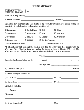 Wisconsin Electrical Wiring Affidavit