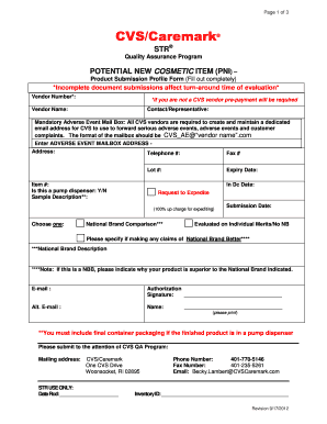 CVS Cosmetic Product Submission Form