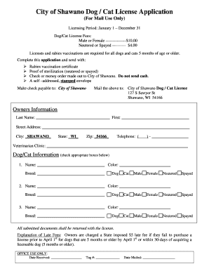 City of Shawano Dog Cat License Application
