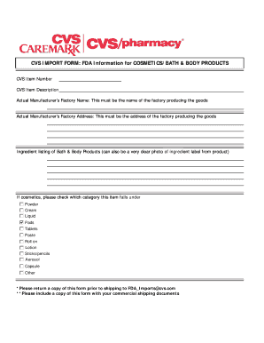 CVS Cosmetics Import Form