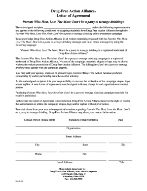Parents Who Host Letter of Agreement