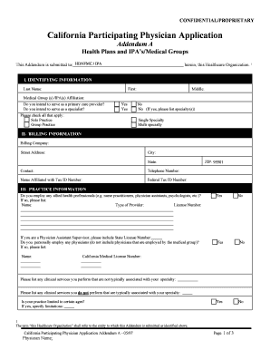 California Participating Physician Application Addendum