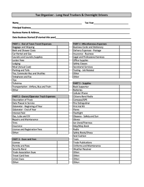 Tax Organizer for Long Haul Truckers