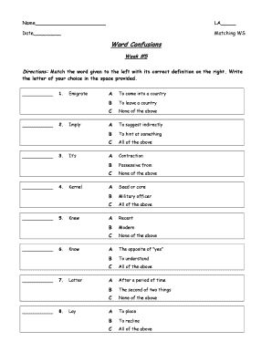 Word Confusions Matching Worksheet