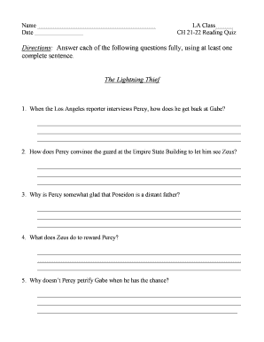 The Lightning Thief Reading Quiz
