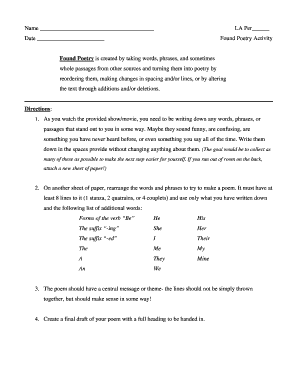 Found Poetry Activity Worksheet