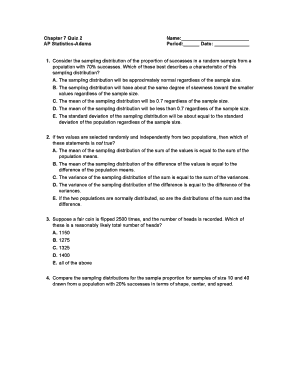 AP Statistics Quiz 2