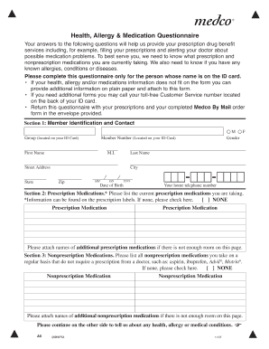Health Allergy Medication Questionnaire