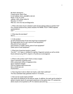 Bio-Rad in2it HbA1c Point-of-Care Analyzer Questionnaire