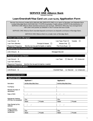 Loan/Overdraft/Visa Card Application Form