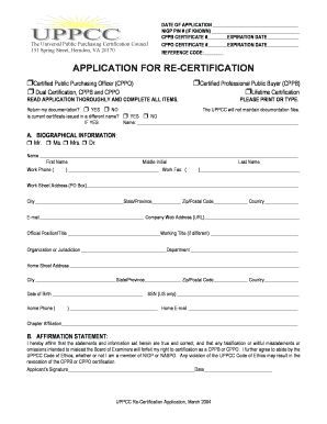 UPPCC Re-Certification Application