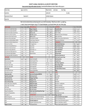 Disney's Animal Kingdom Villas Grocery Order Form