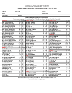 Disney's Boardwalk Villas Grocery Order Form