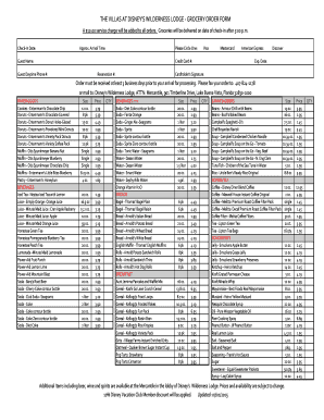 Disney's Wilderness Lodge Grocery Order Form