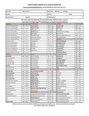 Disney's Animal Kingdom Villas Grocery Order Form