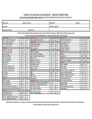 Disney Hilton Head Island Resort Grocery Order Form