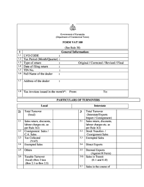 Karnataka VAT 100 Form