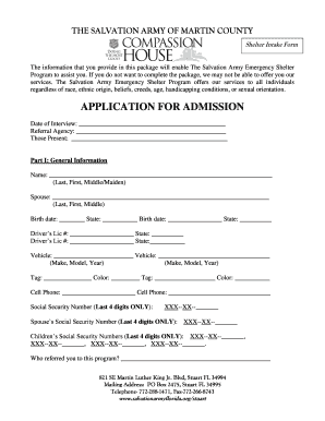 The Salvation Army Shelter Intake Form