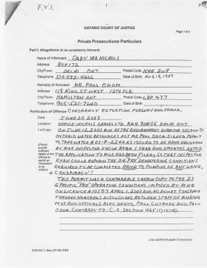 Ontario Private Prosecution Particulars