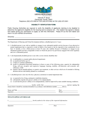 Disability Verification Form
