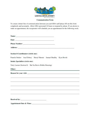 GHA Communication Form