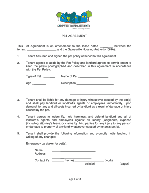Pet Agreement Amendment