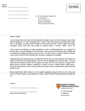 Letter to Prime Minister on Firearms Legislation