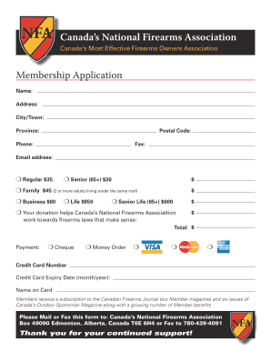 Canada National Firearms Association Membership Application