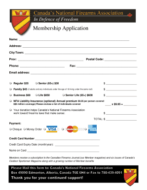 Canada National Firearms Association Membership Application