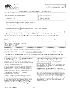 California DE 4 Employee Withholding Allowance Certificate