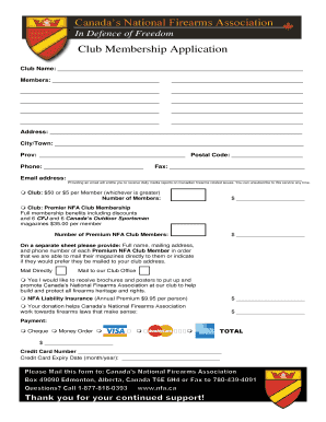 Canada’s National Firearms Association Club Membership Application