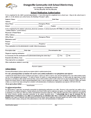 School Medication Authorization Form
