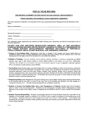 Public Housing Non-Smoking Lease Agreement Addendum
